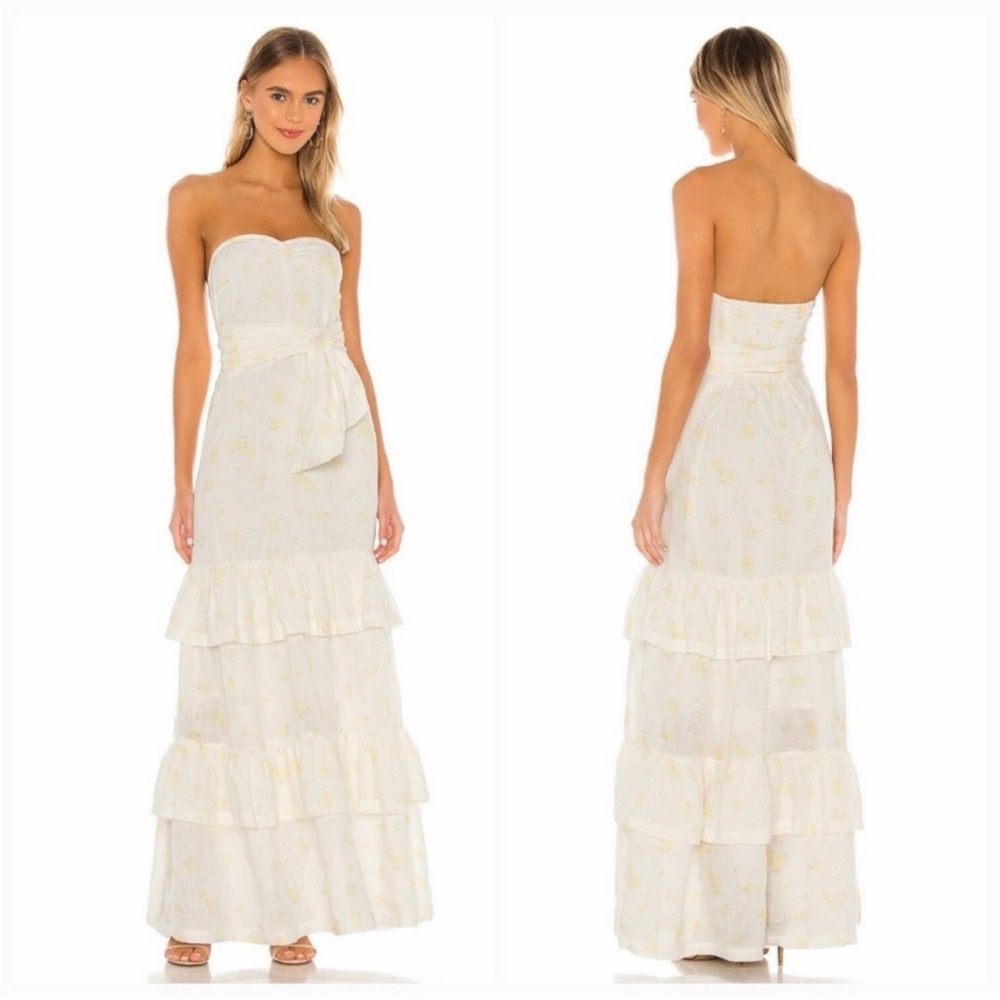 TULAROSA x Revolve Arlo White Yellow Floral Linen Maxi Dress Size Small S